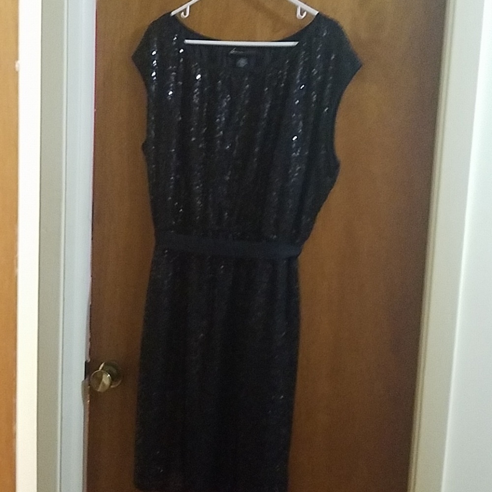 Lane Bryant Black Sequin Dress w/Ribbon Belt